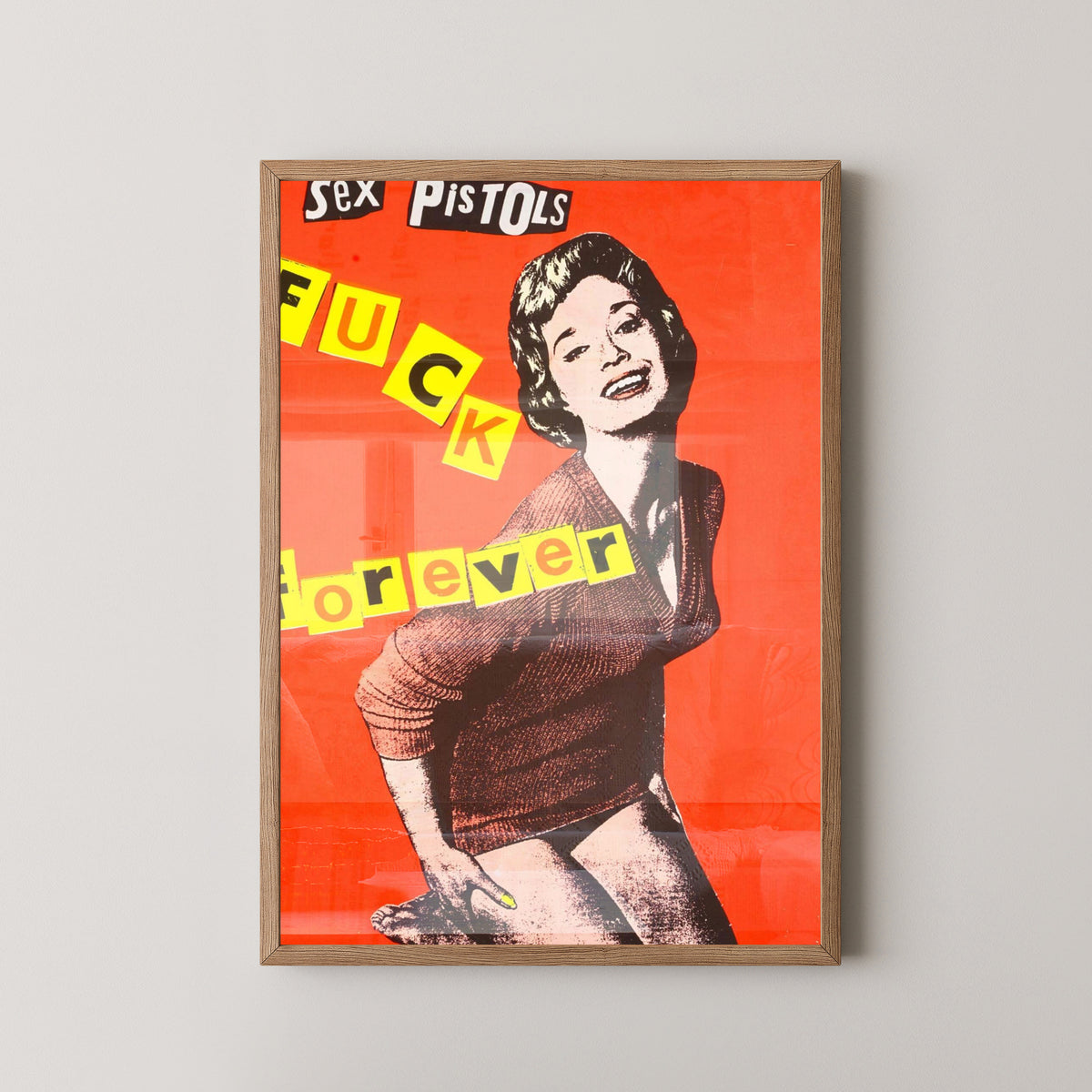 Sex Pistols F*** Forever Poster – Punk Rock Art – light wood frame mockup