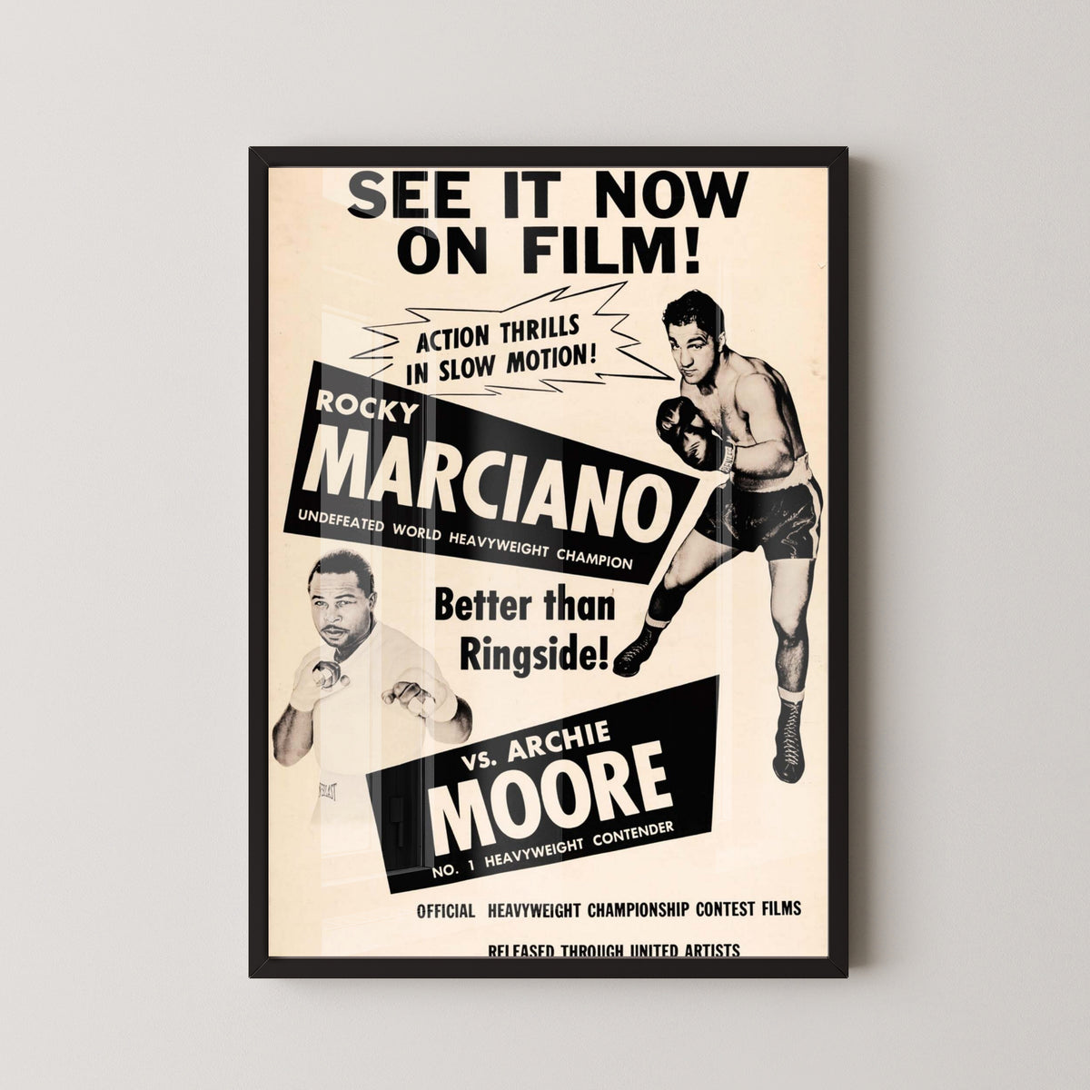 Rocky Marciano Boxing Poster – Vintage Heavyweight Art – black frame mockup