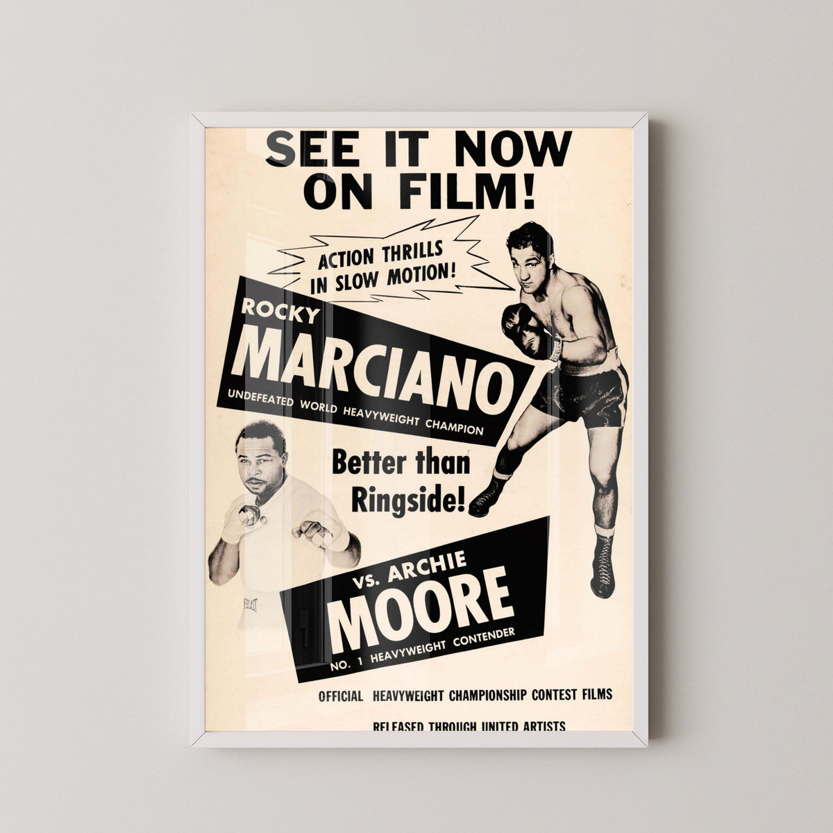 Rocky Marciano Boxing Poster – Vintage Heavyweight Art – white frame mockup