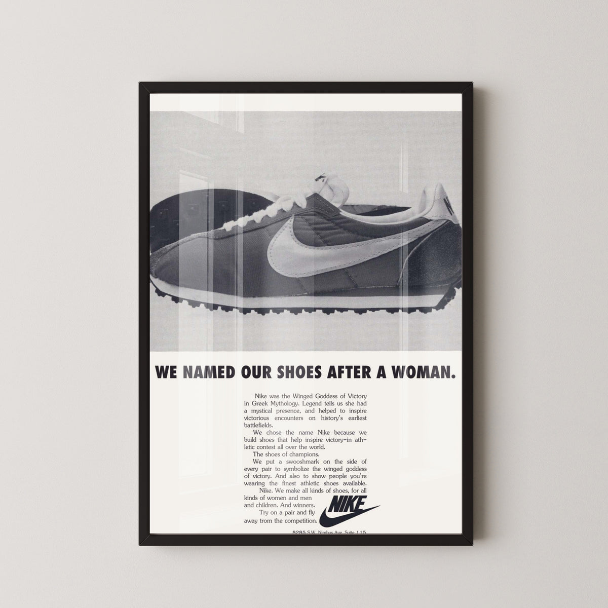 Nike Women Vintage Advertisement Poster – black frame mockup