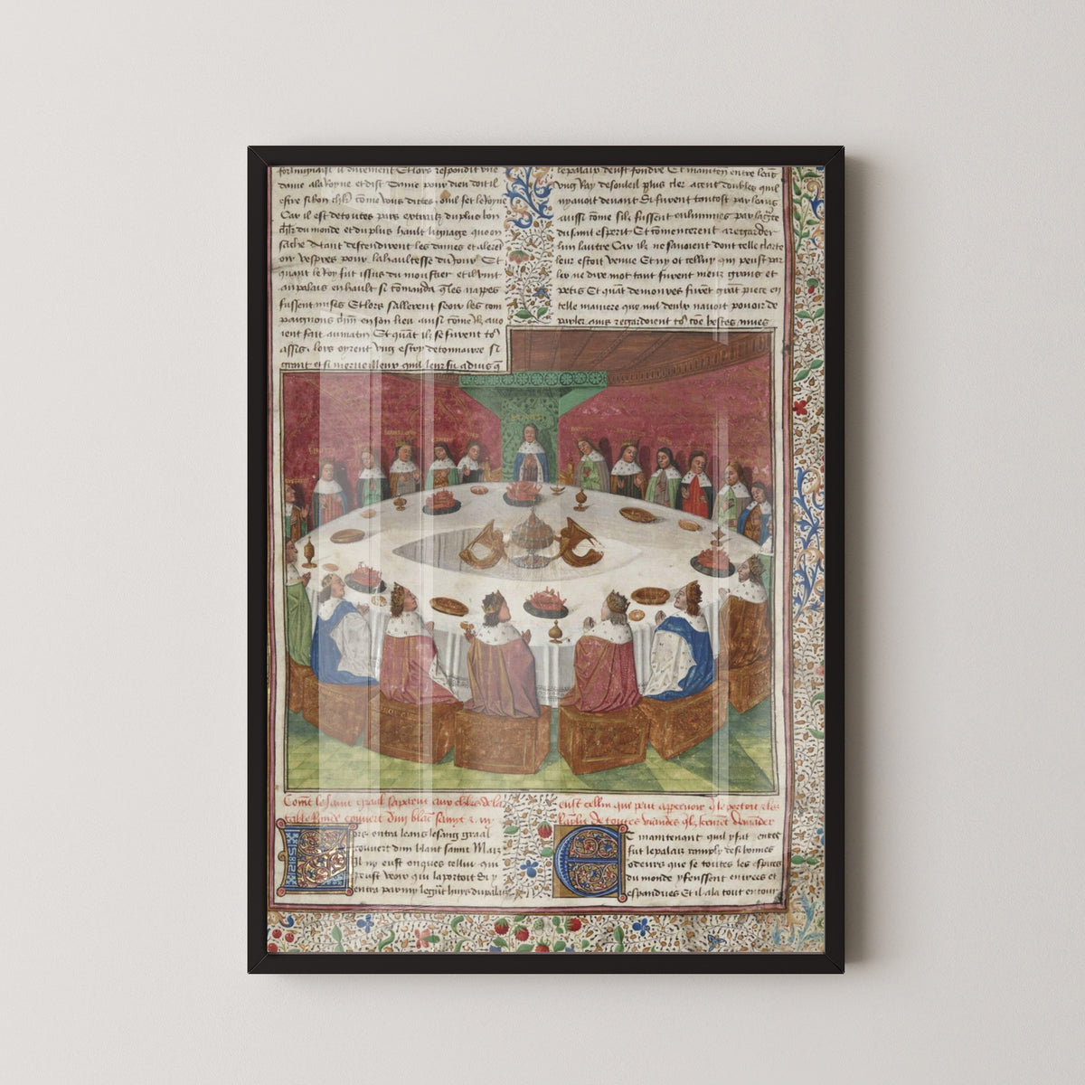 King Arthur’s Knights Poster – Medieval Manuscript Art – black frame mockup