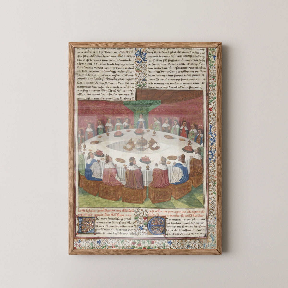 King Arthur’s Knights Poster – Medieval Manuscript Art – light wood frame mockup