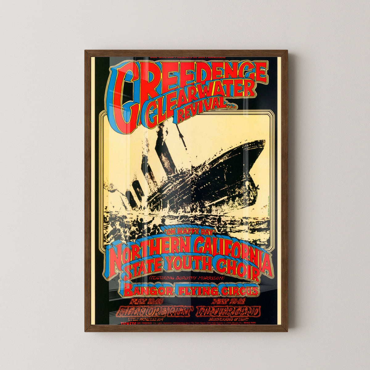 CCR Northern California Concert Poster – dark wood frame mockup