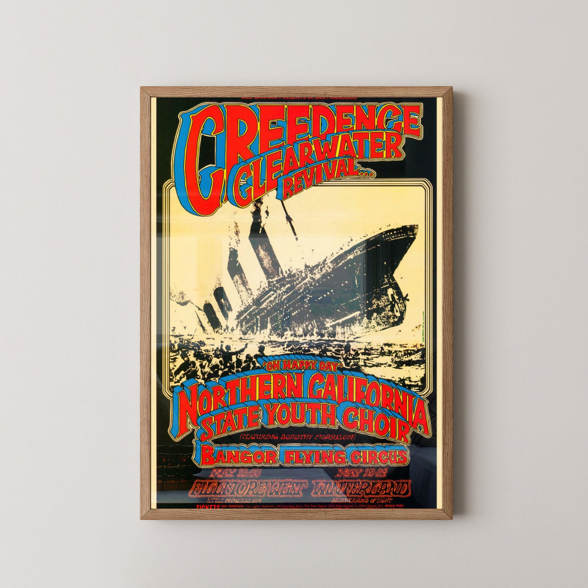 CCR Northern California Concert Poster – light wood frame mockup