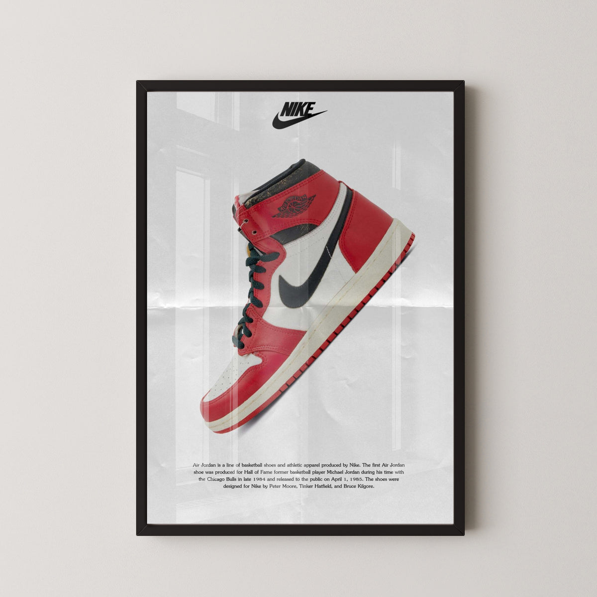 Nike Air Jordan Vintage Advertisement Poster – black frame mockup