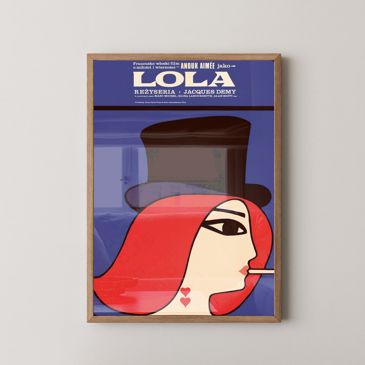 Lola Polish Movie Poster – Vintage 1970s Film Art – light wood frame mockup