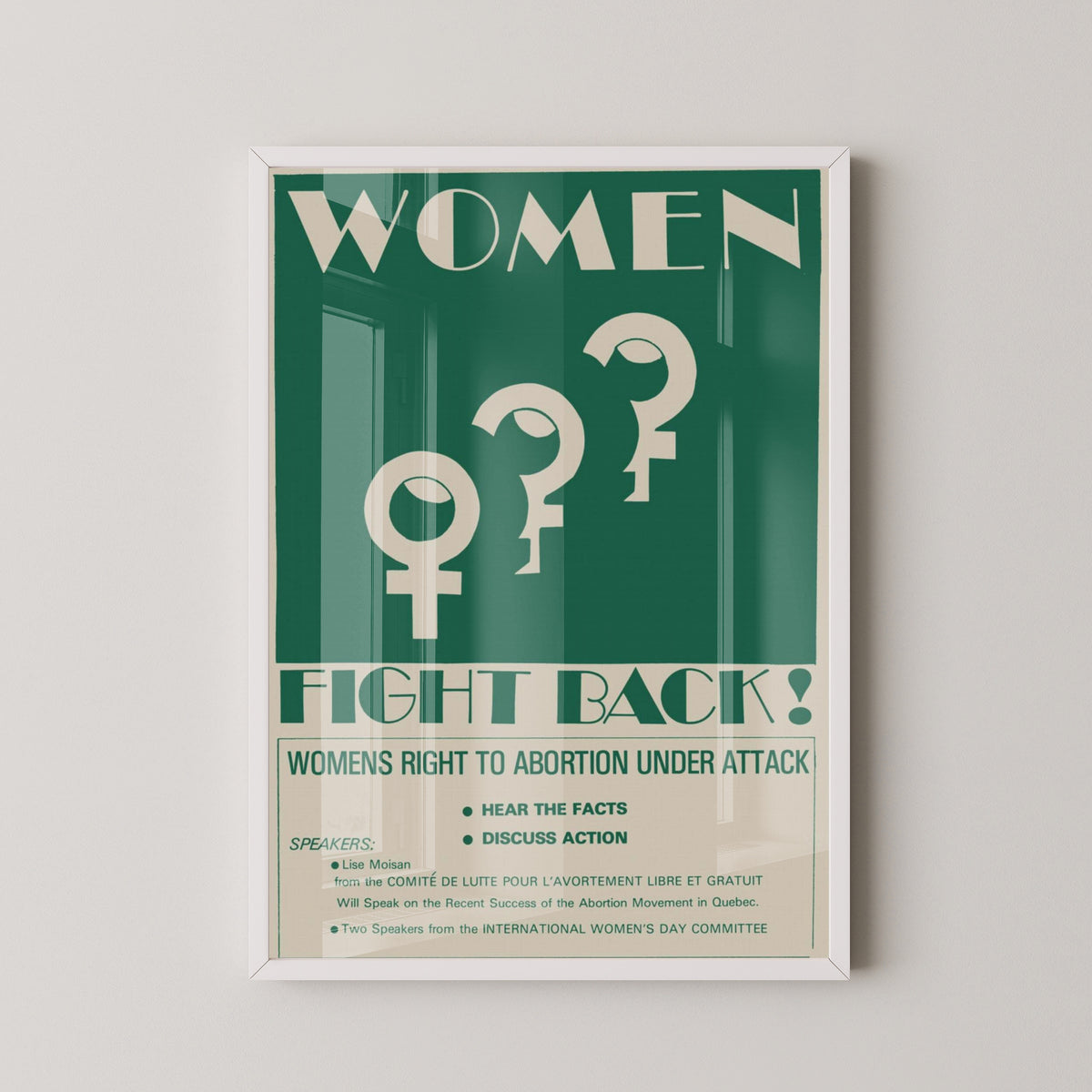 Women Fight Back Poster – 1970s Feminist Protest Art – white frame mockup