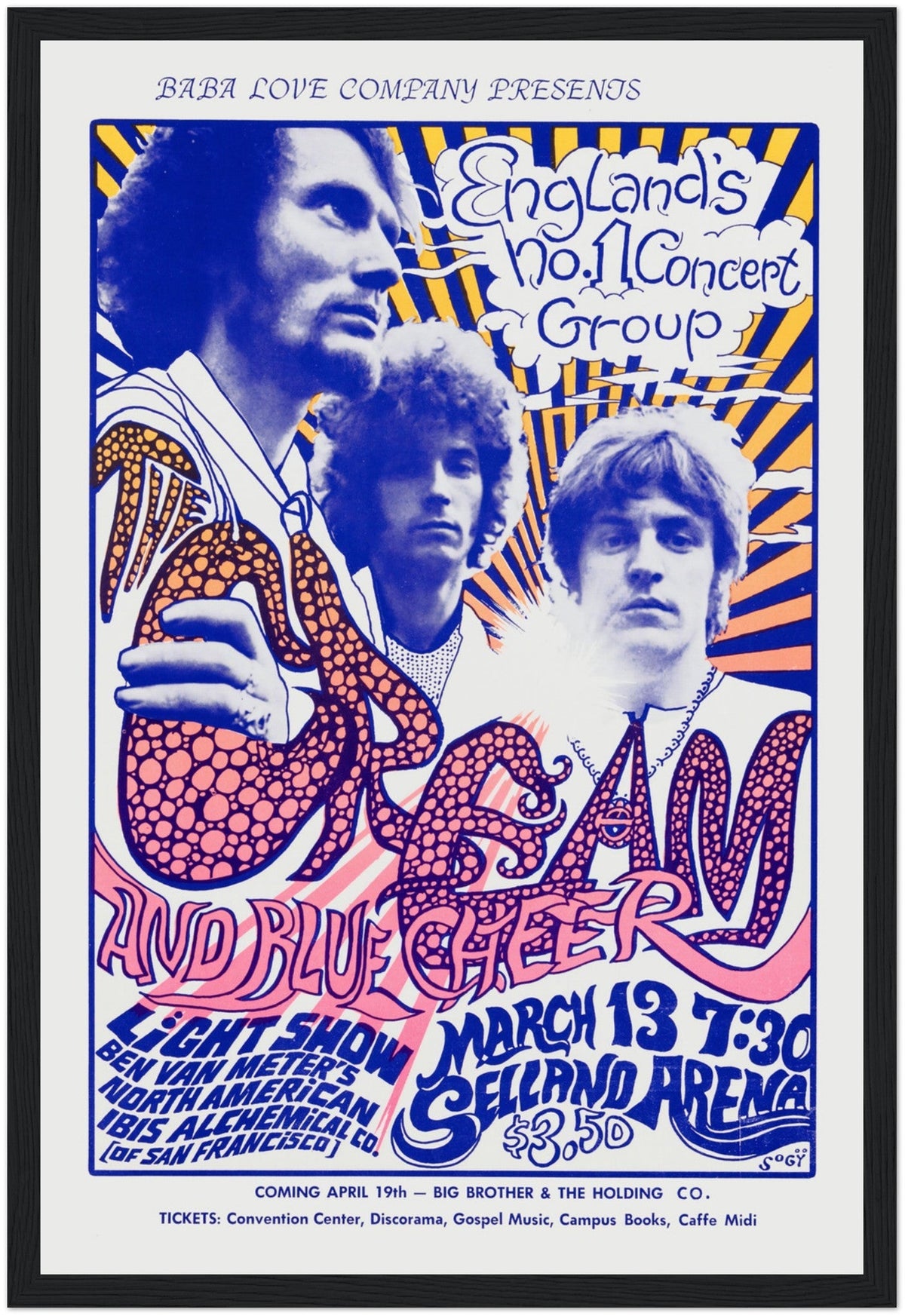 Cream Live Band Poster – Vintage Rock Art – black frame mockup