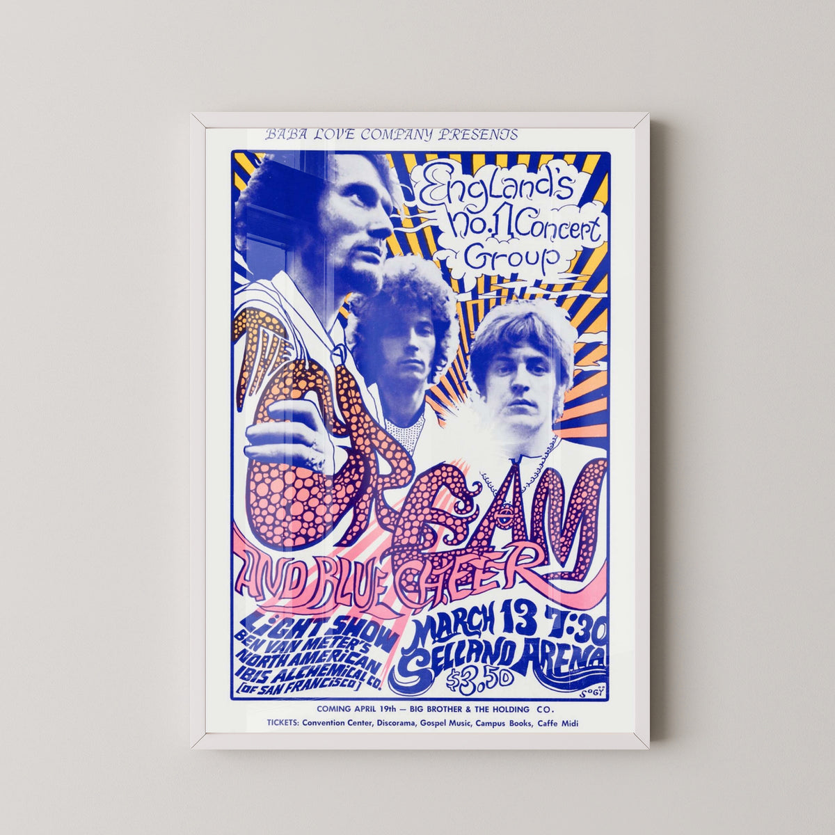 Cream Live Band Poster – Vintage Rock Art – white frame mockup