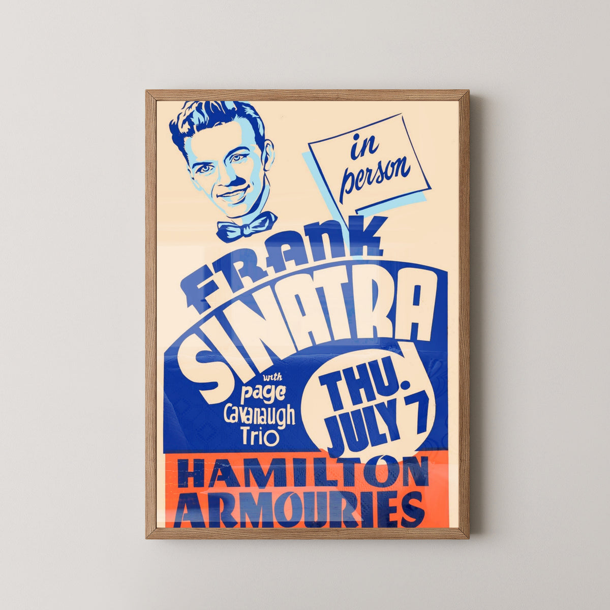 Frank Sinatra Concert Poster – Vintage Music Art – light wood frame mockup