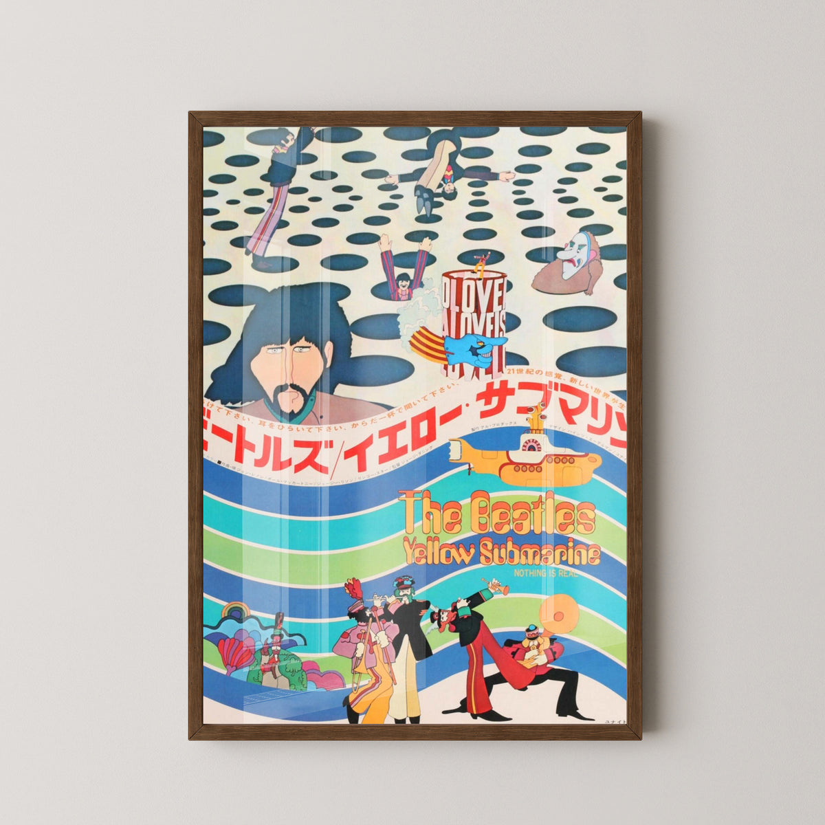 The Beatles Japanese Graphic Poster – dark wood frame mockup