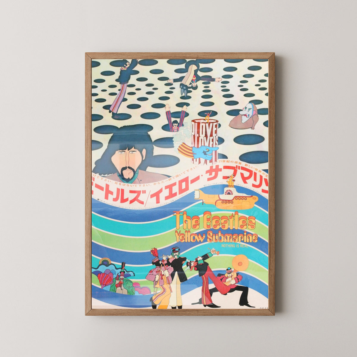 The Beatles Japanese Graphic Poster – light wood frame mockup