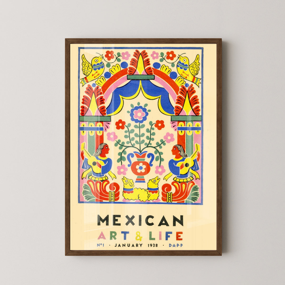 Mexican Heritage Poster – Aztec and Mayan Art – dark wood frame mockup