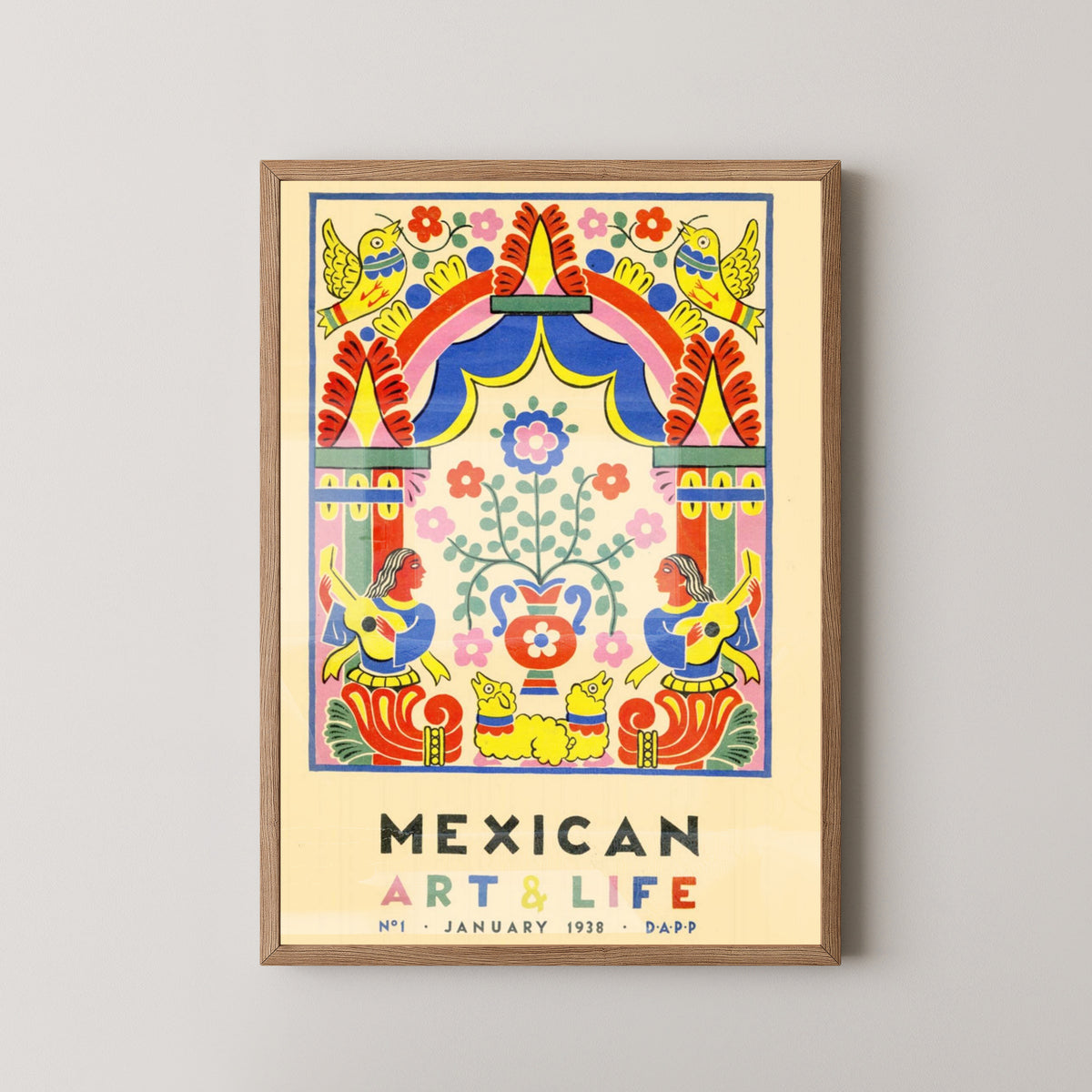 Mexican Heritage Poster – Aztec and Mayan Art – light wood frame mockup