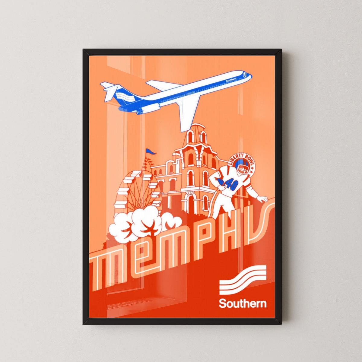 Memphis Vintage Poster – Tennessee Football Poster – black frame mockup