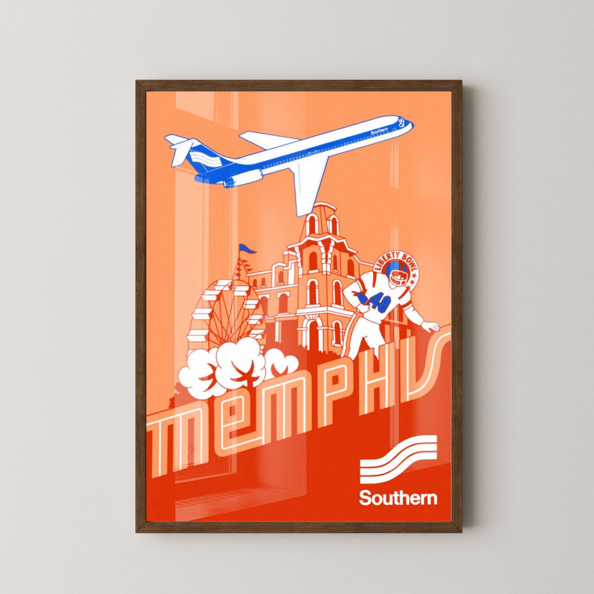 Memphis Vintage Poster – Tennessee Football Poster – dark wood frame mockup