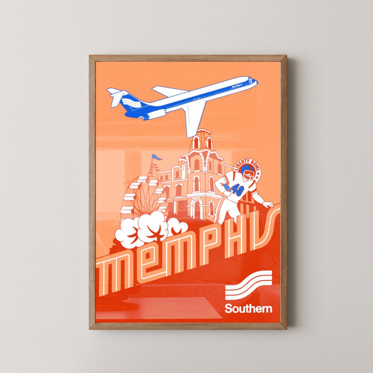Memphis Vintage Poster – Tennessee Football Poster – light wood frame mockup