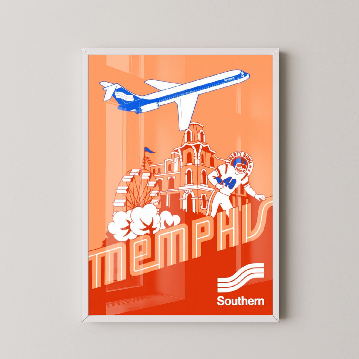 Memphis Vintage Poster – Tennessee Football Poster – white frame mockup
