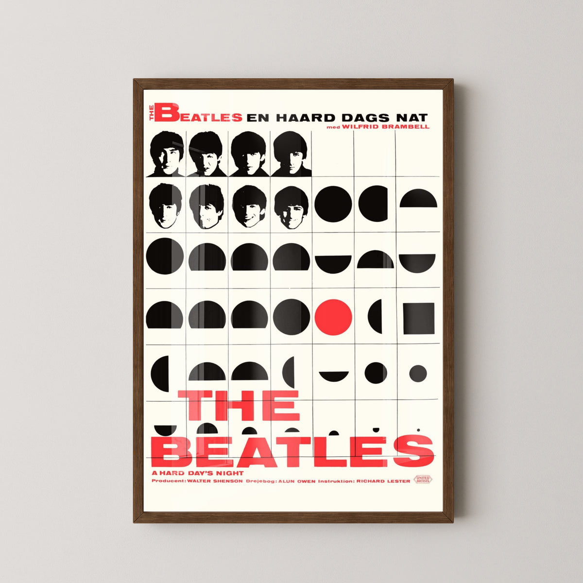 The Beatles Danish Concert Poster – dark wood frame mockup