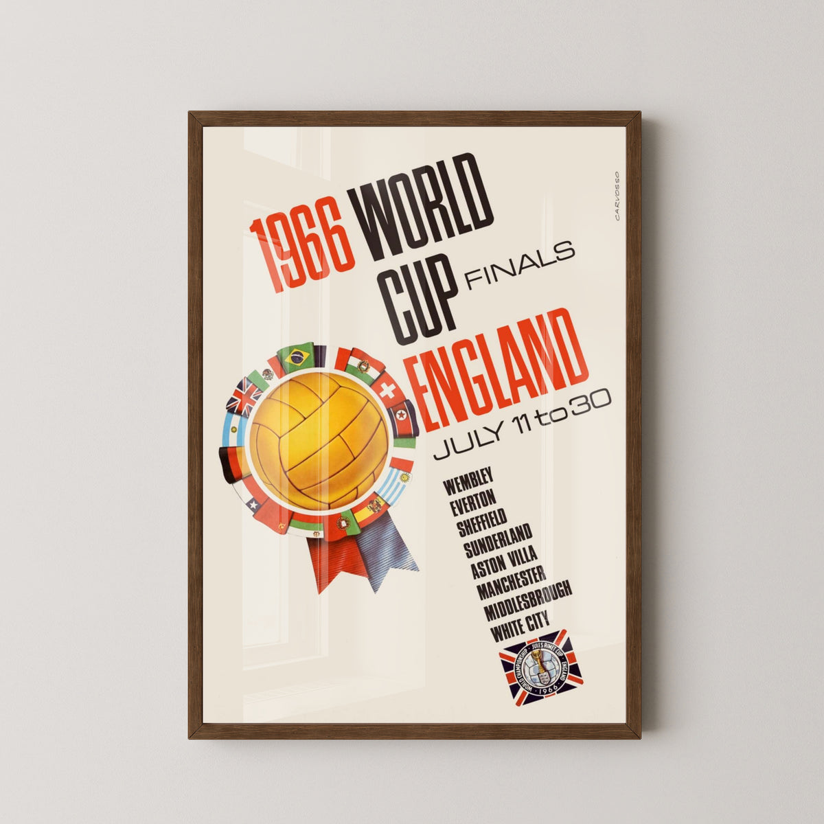 England 1966 World Cup Victory Poster – Football Art – dark wood frame mockup