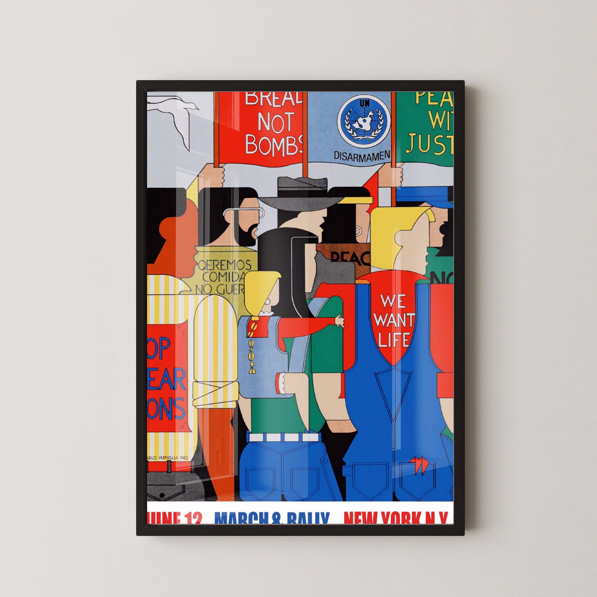 1982 New York Peace Rally Poster – Political March Art – black frame mockup