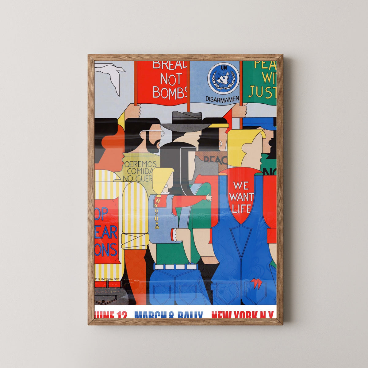 1982 New York Peace Rally Poster – Political March Art – light wood frame mockup