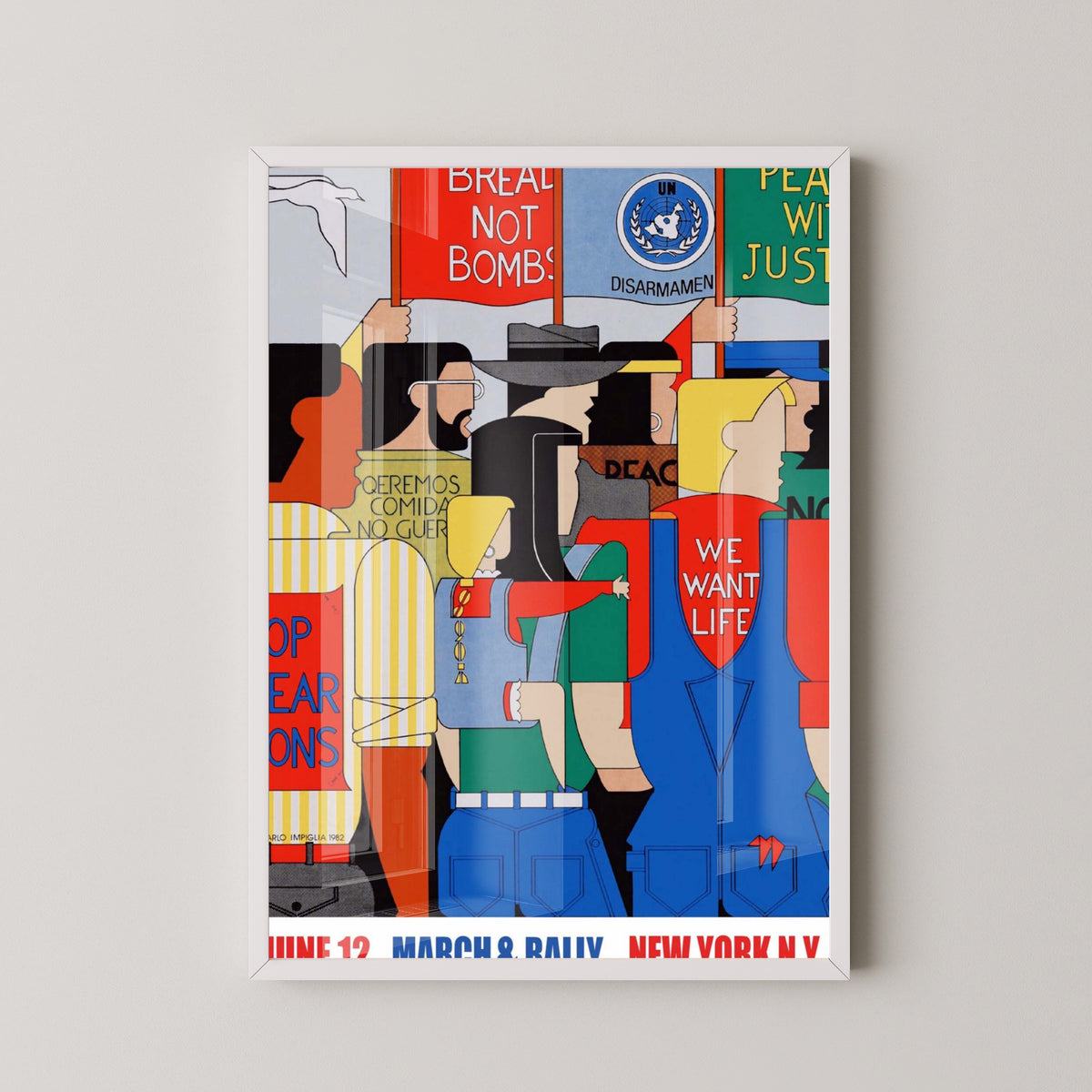 1982 New York Peace Rally Poster – Political March Art – white frame mockup