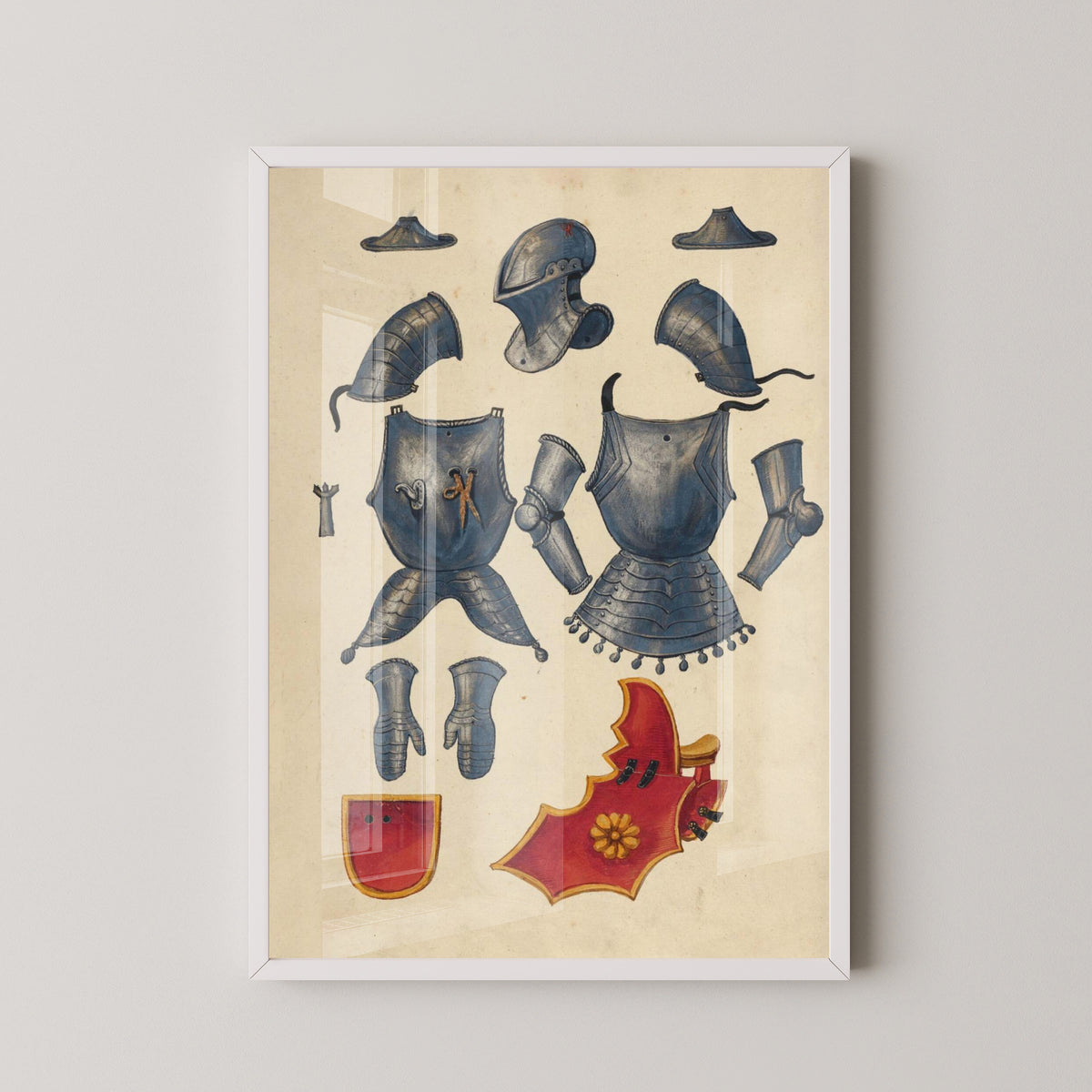 Medieval Knights & Armor Poster – German Manuscript Art – white frame mockup