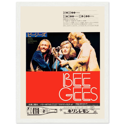 Vintage Bee Gees Japanese concert poster featuring band photo and bold red graphic design