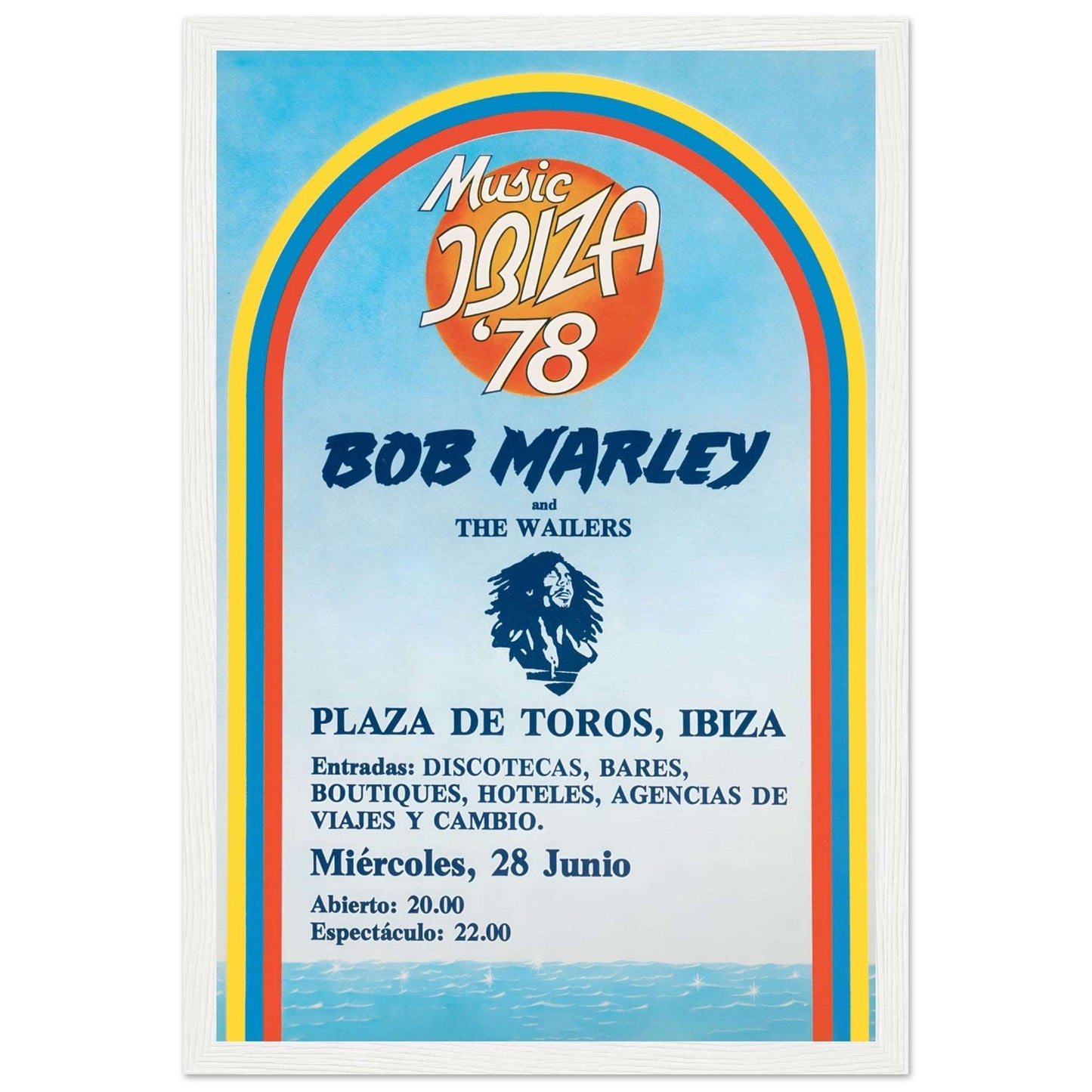 Vintage Ibiza concert poster showcasing Bob Marley and The Wailers