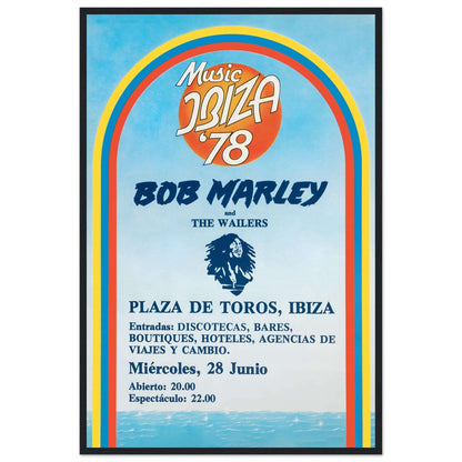 Vintage Bob Marley Ibiza 78 concert poster featuring colorful rainbow graphic design