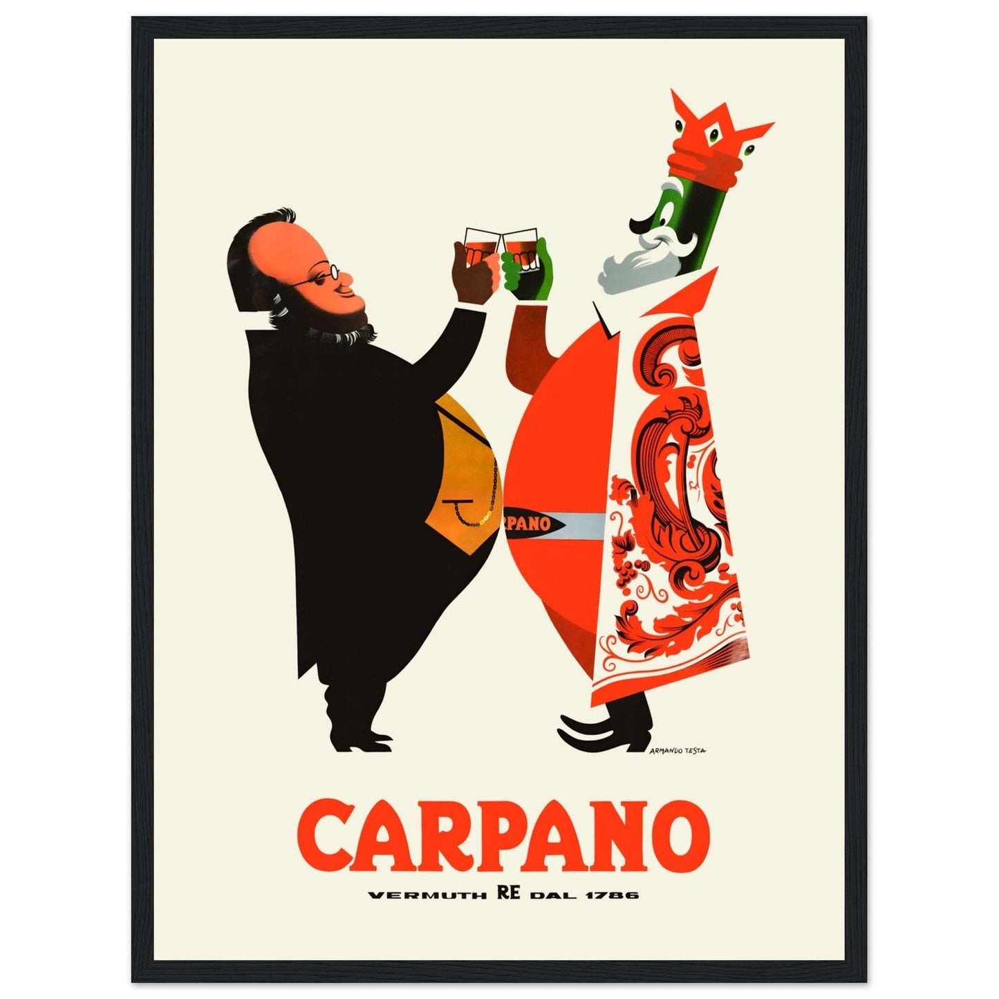 Retro Carpano vermouth wall art print with bold red typography and minimalist design