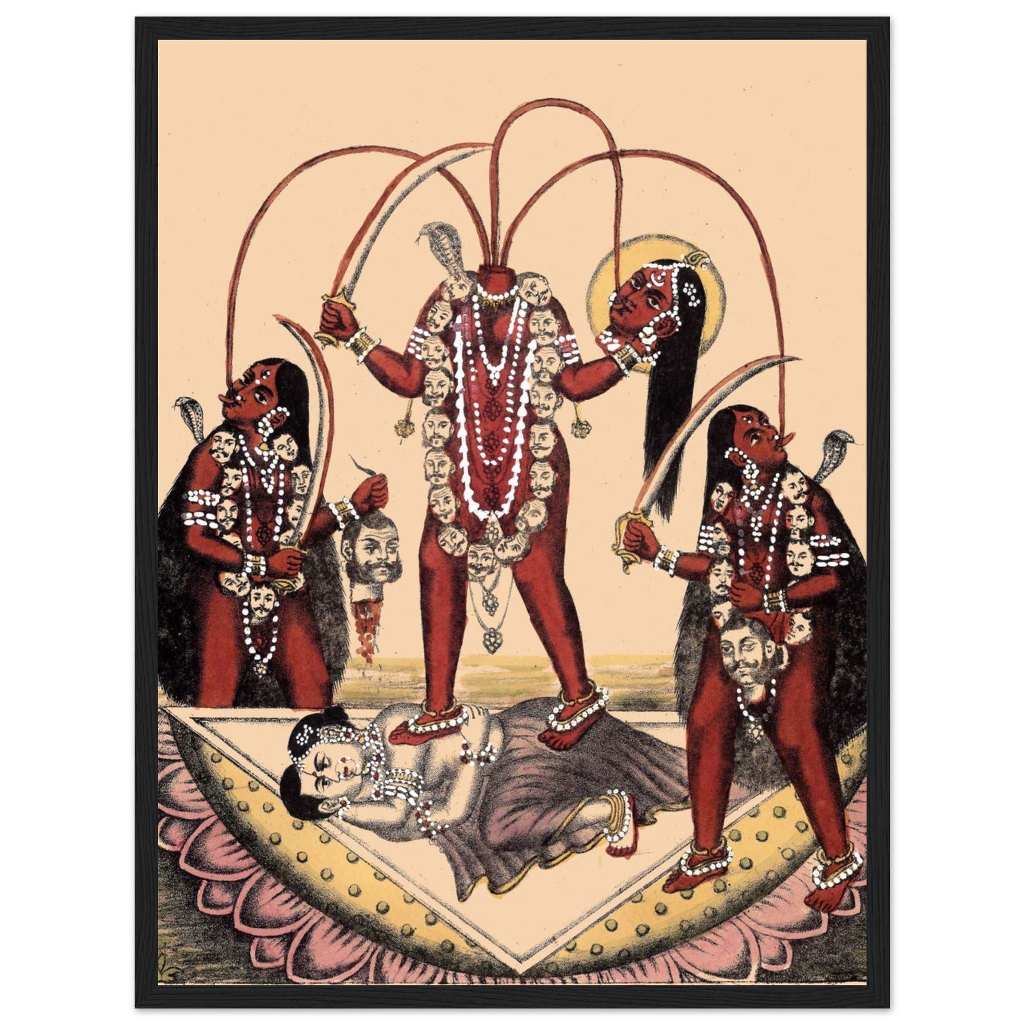Powerful Chinnamastā goddess poster depicting destruction, divine blood streams, and symbolic Hindu mythology. Perfect for spiritual and artistic decor