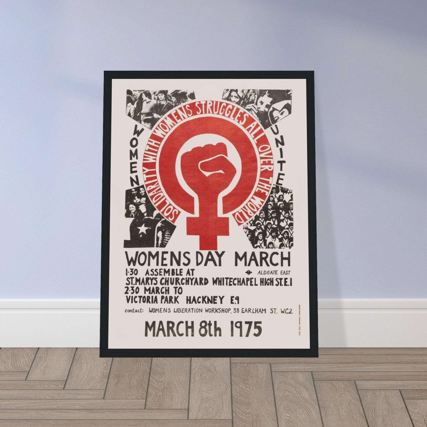 Detailed view of the feminist vintage 1975 art poster, highlighting intricate design and powerful women’s art for modern decor.