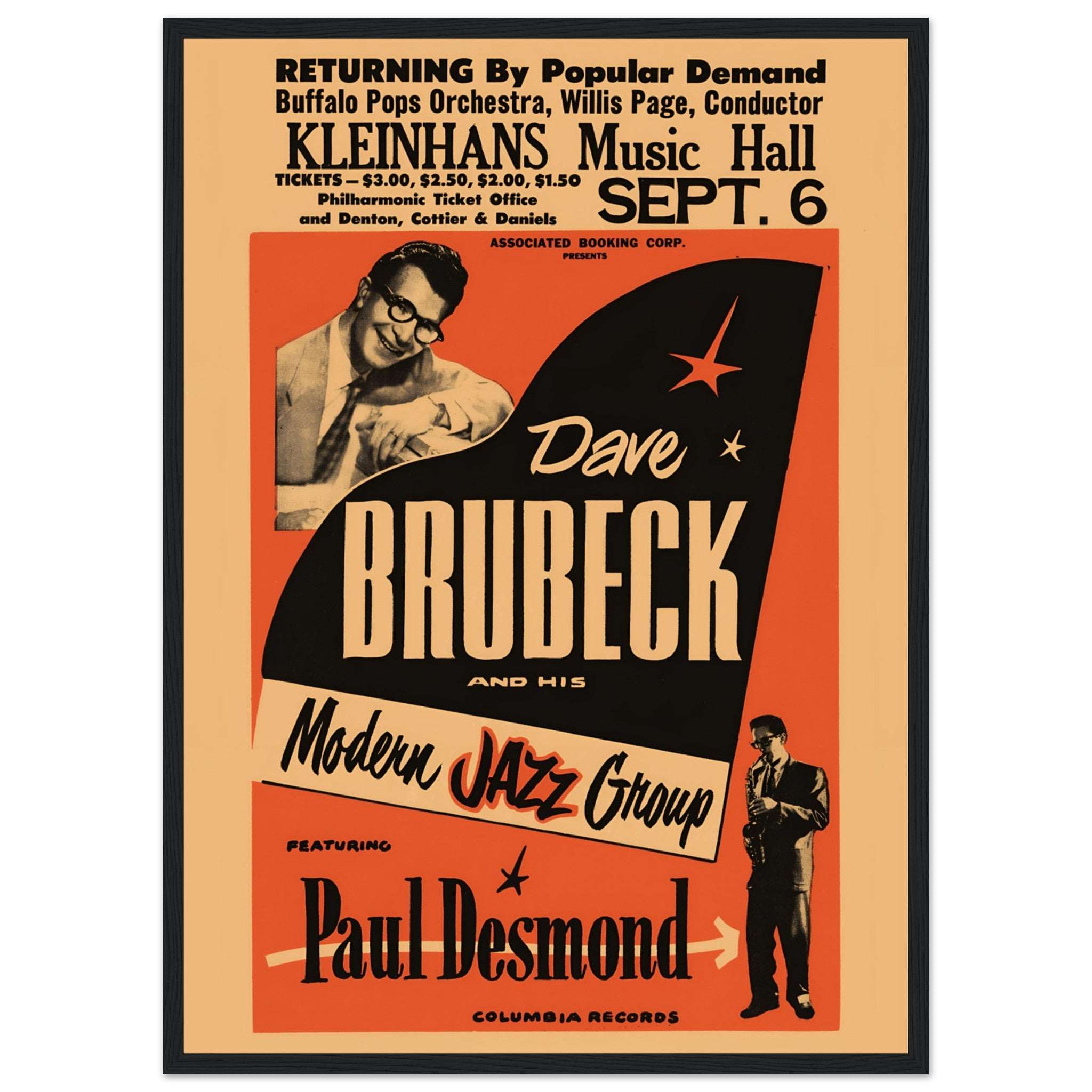 Vintage Dave Brubeck poster print ideal for jazz lovers home or office decor