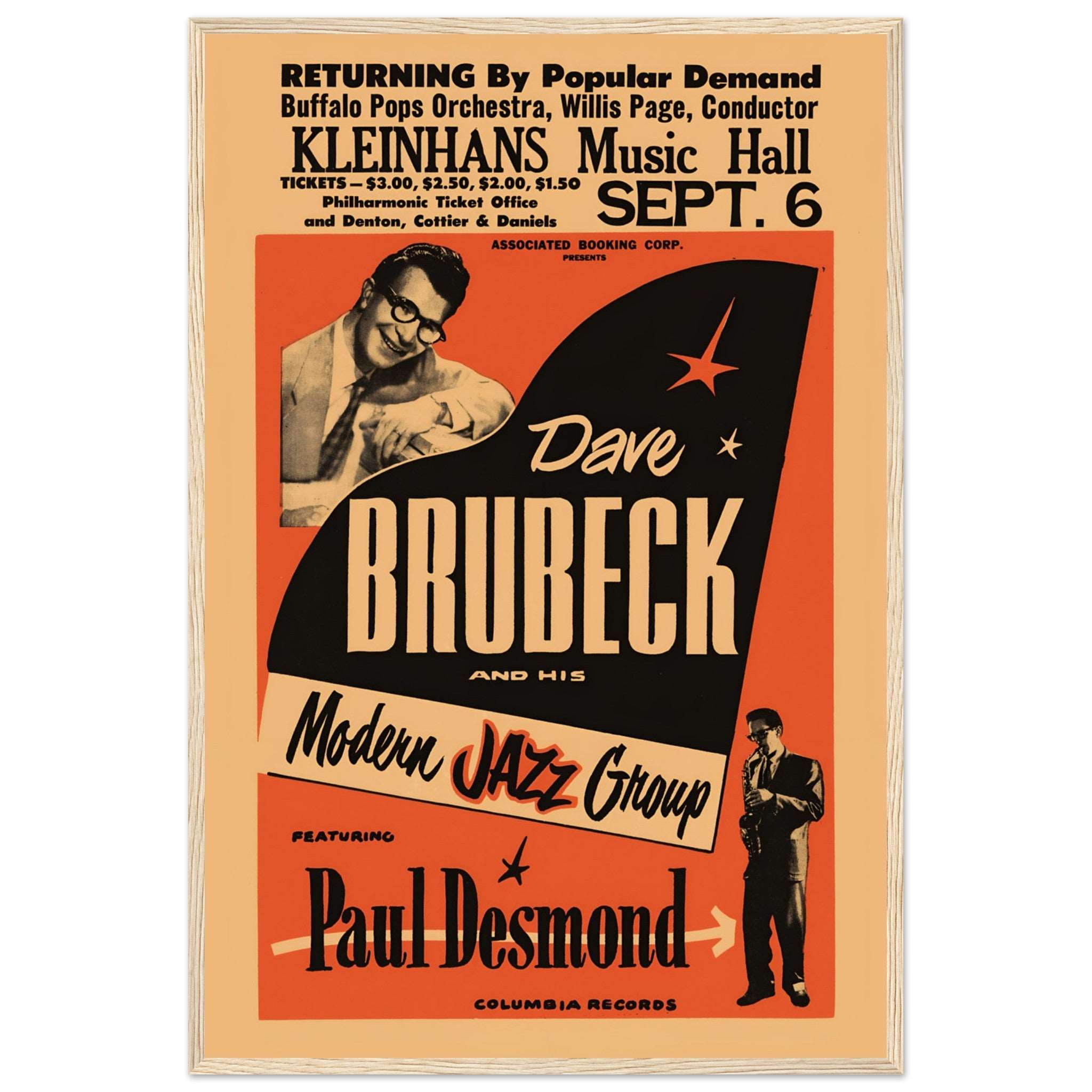 Vintage jazz music poster showcasing Dave Brubeck Modern Jazz Group