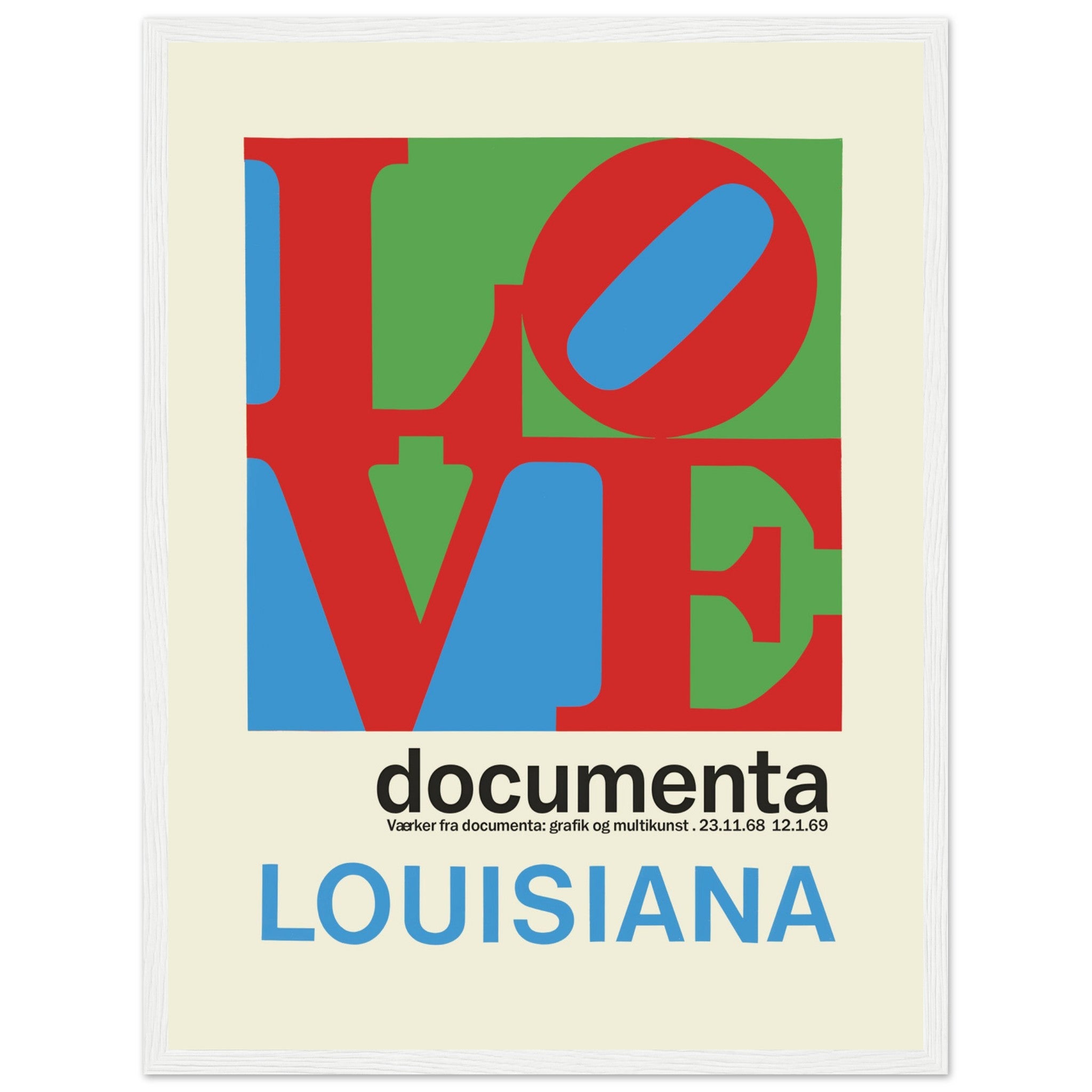 Abstract typography poster featuring large LOVE lettering and Louisiana graphic layout