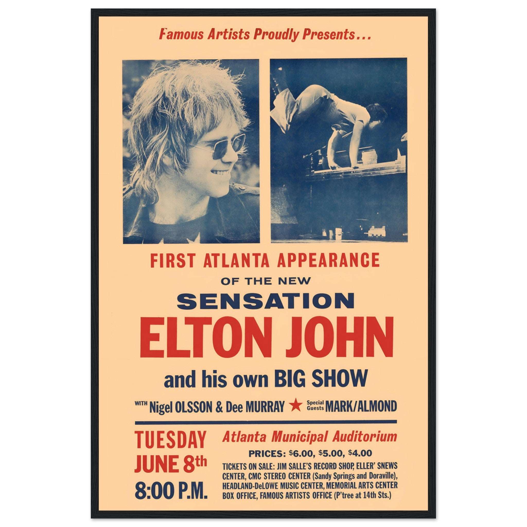 Vintage Elton John wall art print ideal for classic rock and pop fans