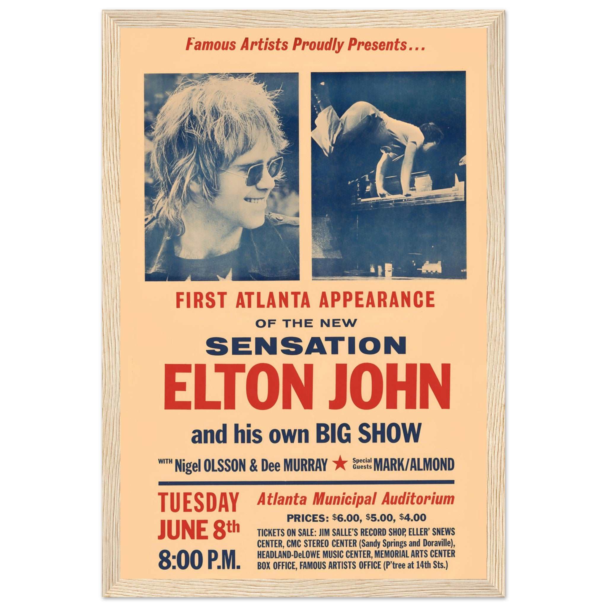 Vintage Elton John First Atlanta Appearance concert poster with classic typography design