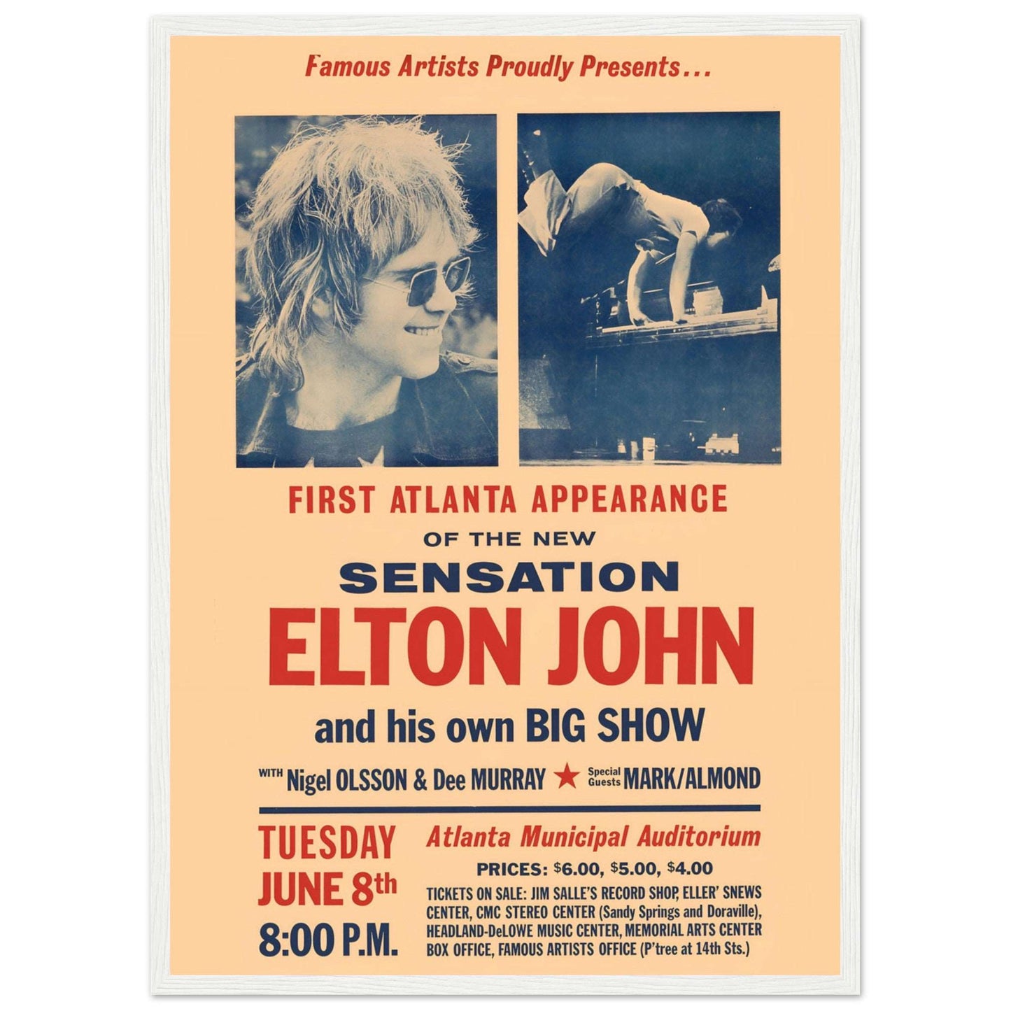 Vintage Elton John Atlanta concert poster print for music lovers home decor