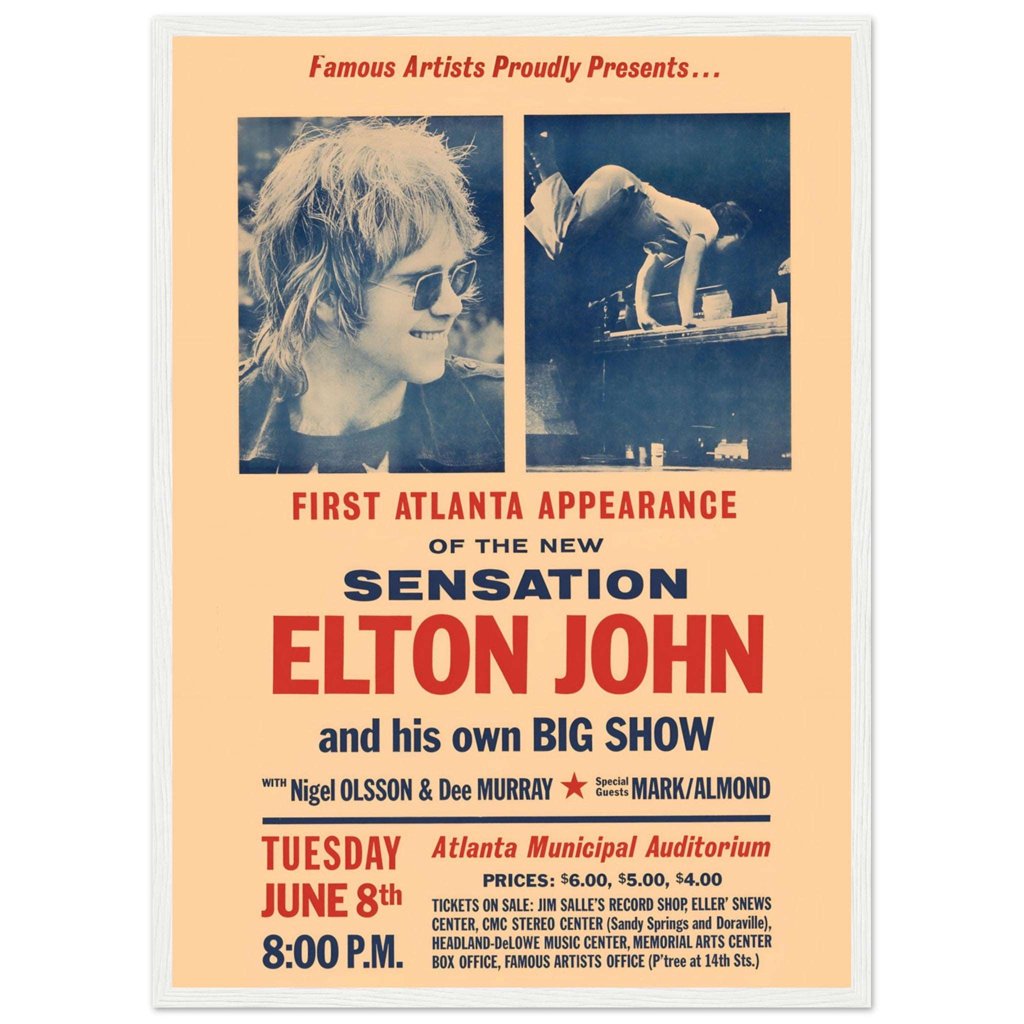 Vintage Elton John Atlanta concert poster print for music lovers home decor
