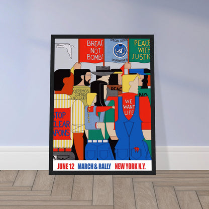 Framed vintage 1982 peace rally poster from New York, perfect for enhancing your political-themed home decor.