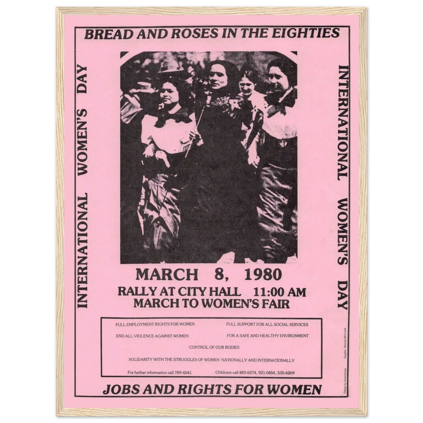 Retro women’s liberation poster highlighting the 1980 International Women’s Day march for jobs, rights, and social services.
