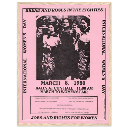 Retro women’s liberation poster highlighting the 1980 International Women’s Day march for jobs, rights, and social services.