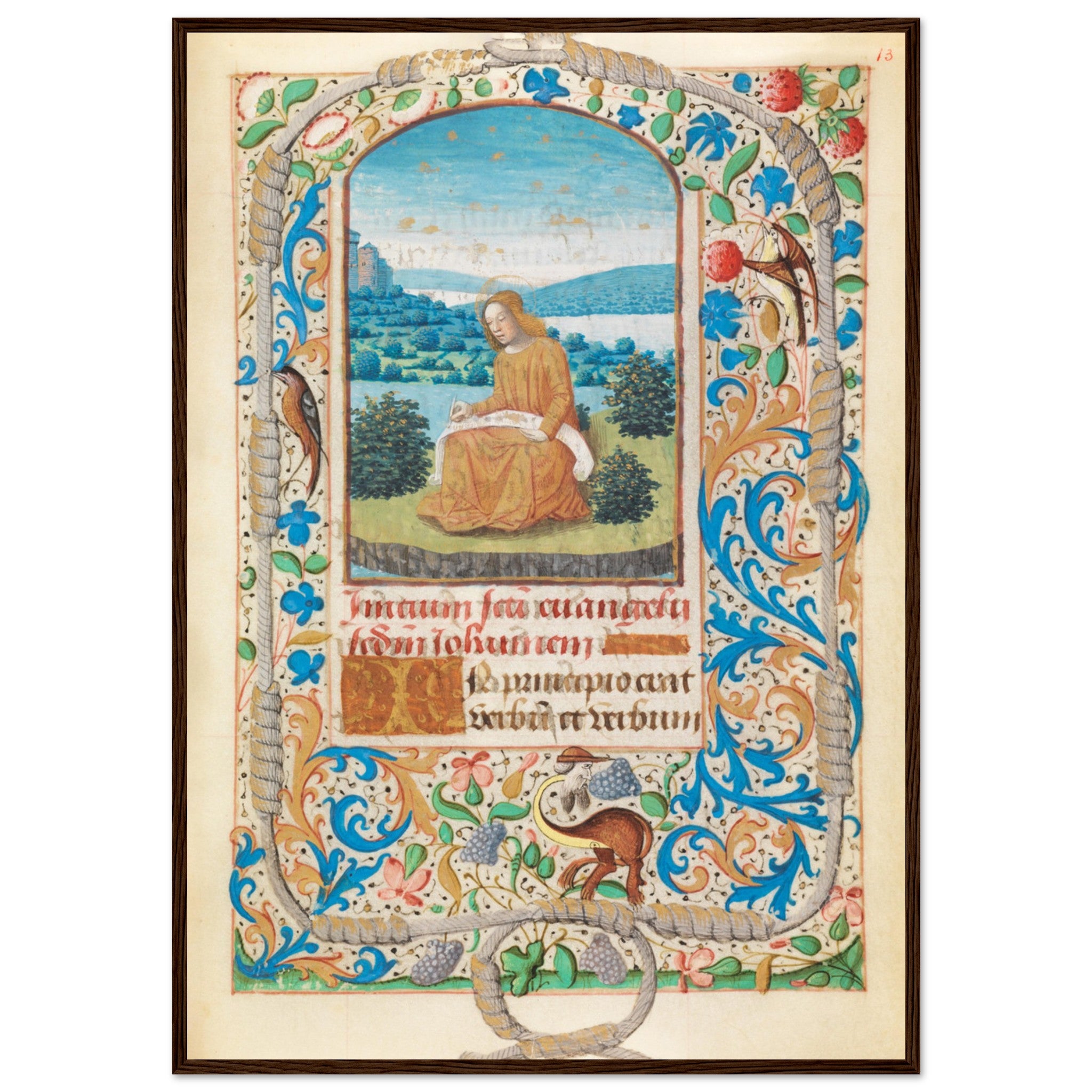 lluminated manuscript artwork print with detailed medieval ornamentation