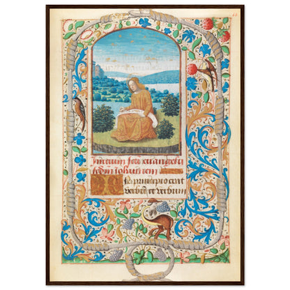 lluminated manuscript artwork print with detailed medieval ornamentation