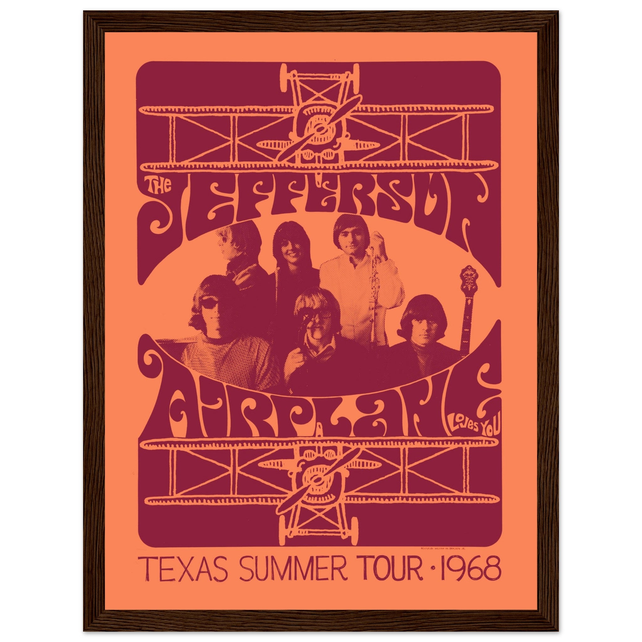 Vintage Jefferson Airplane Texas Summer Tour 1968 poster with psychedelic design and band photo