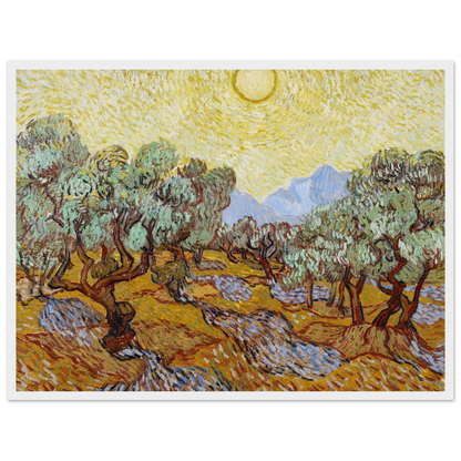 Nature-inspired painting Olive Trees (1889) by Vincent van Gogh, reproduced on archival paper to showcase his dynamic brushwork.