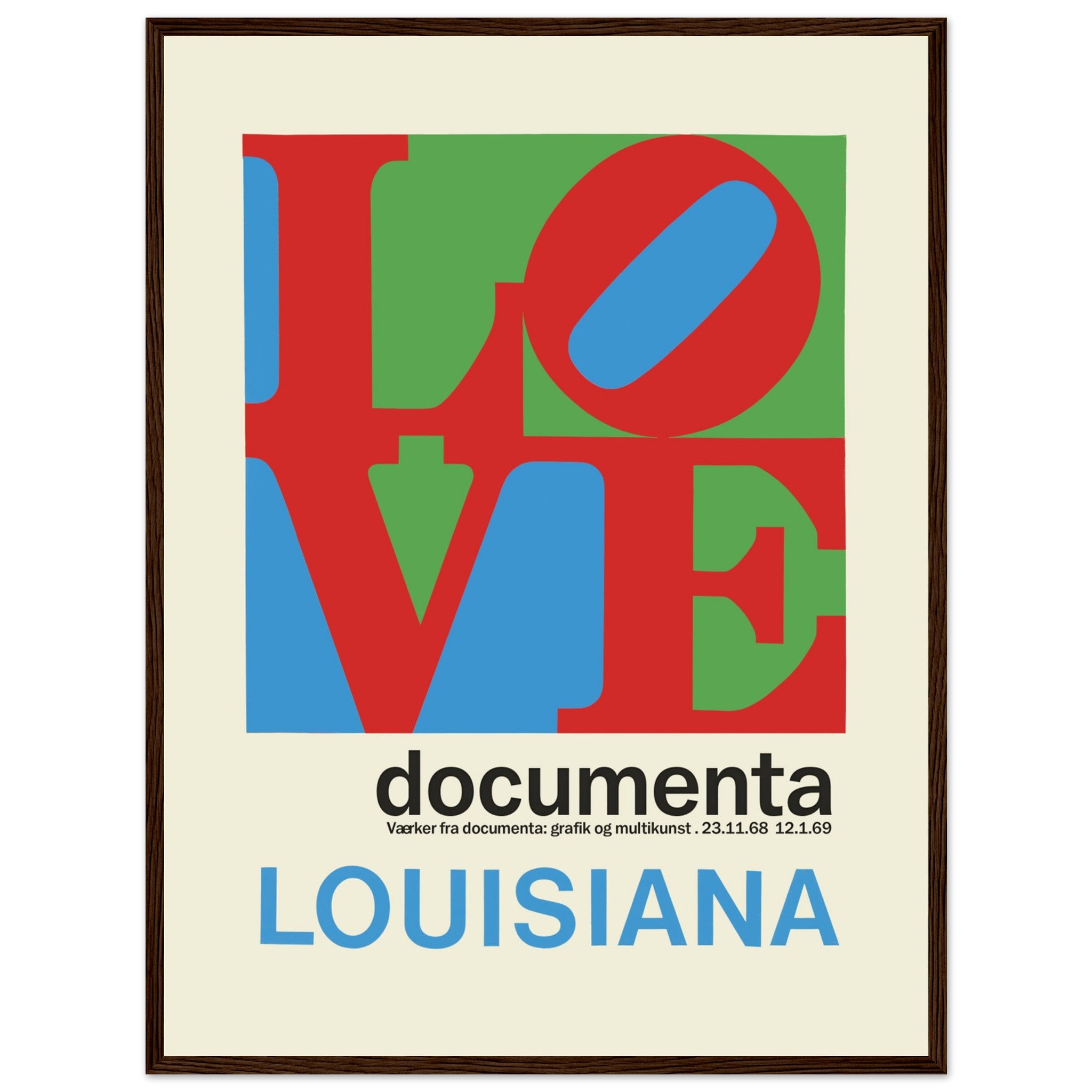 Modern graphic art print inspired by Documenta Louisiana with geometric lettering design