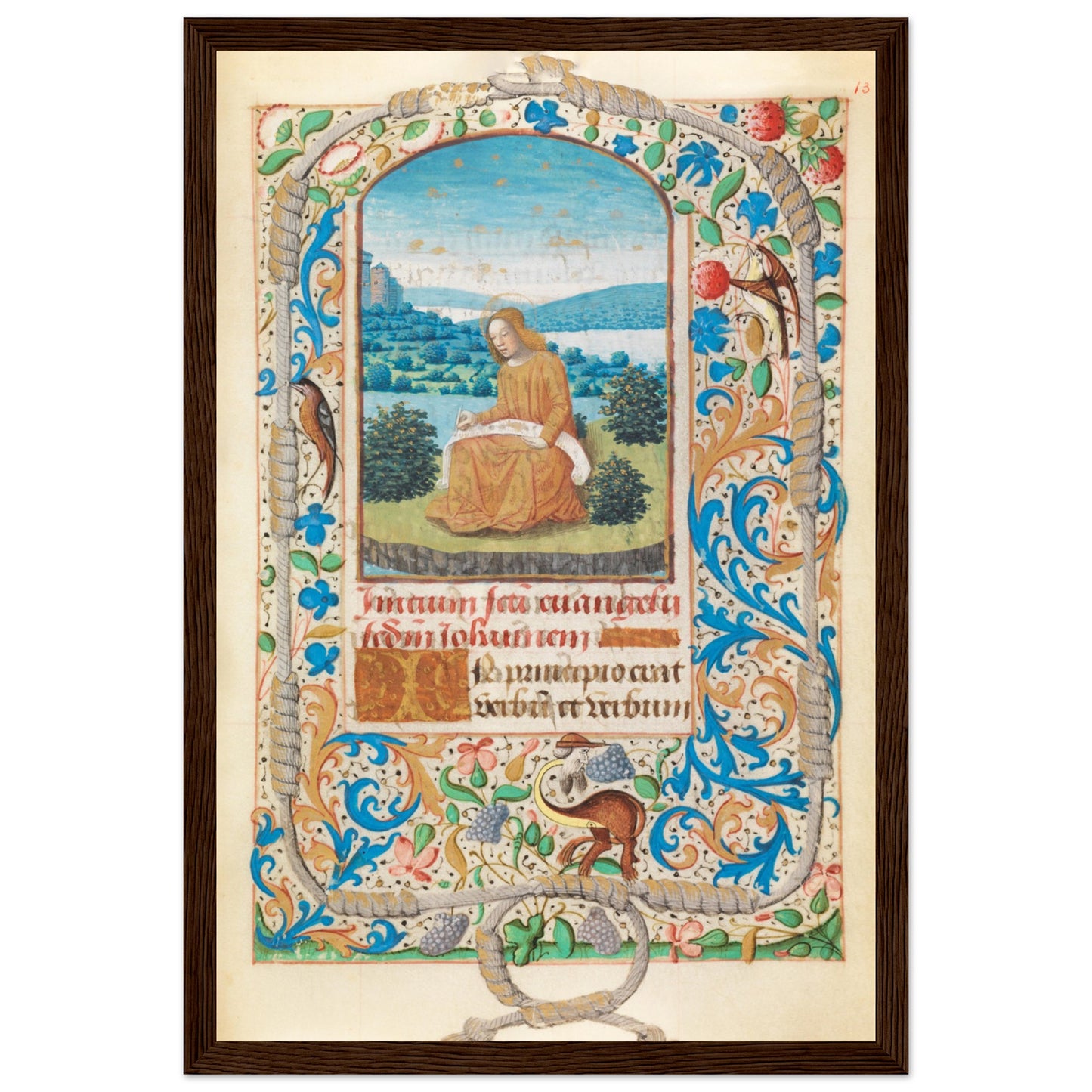 Medieval illuminated book page poster with elegant vintage aesthetic